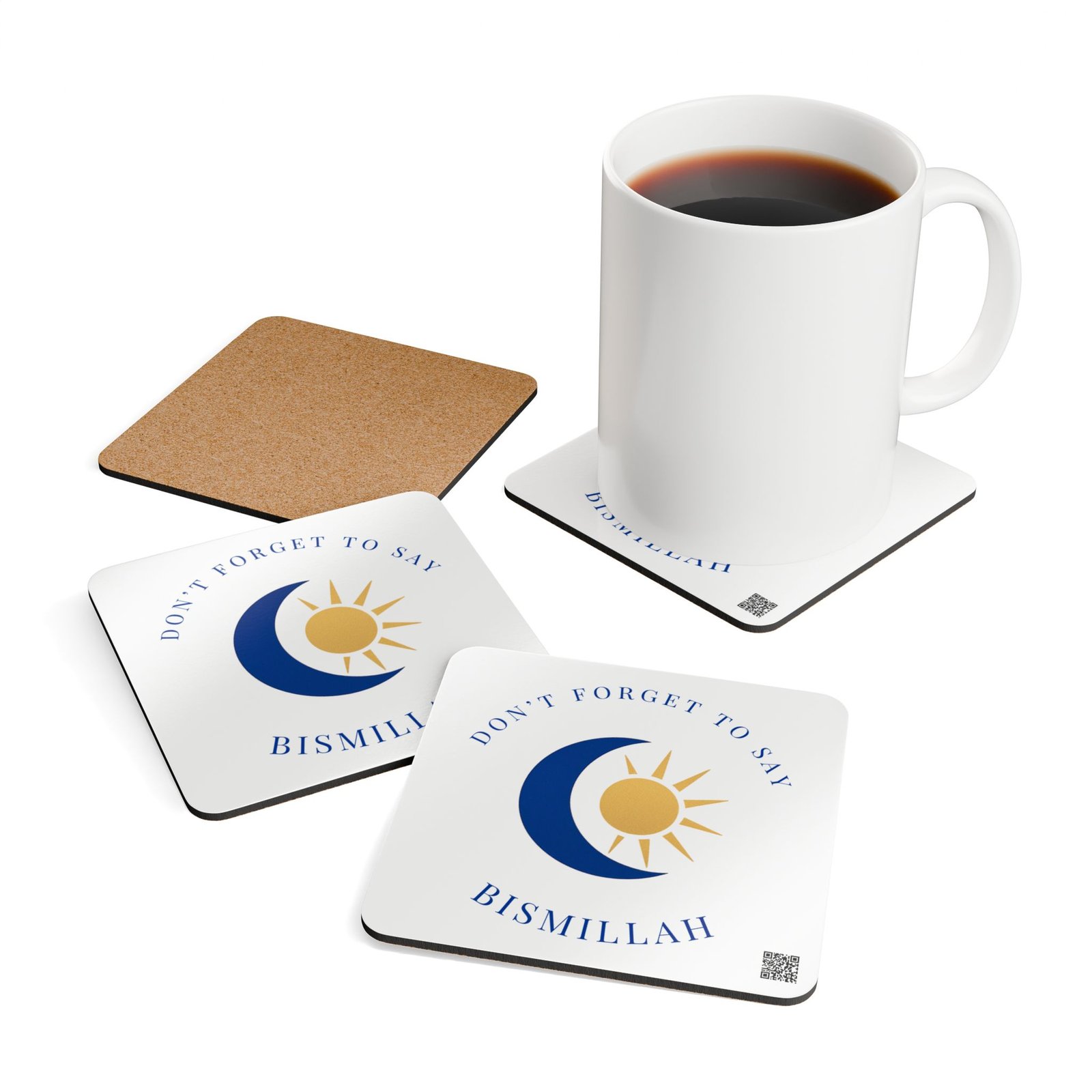 Don't forget to say Bismillah Cork Coaster Set — 4-Pack Mindful Tea & Coffee Coasters - Image 4