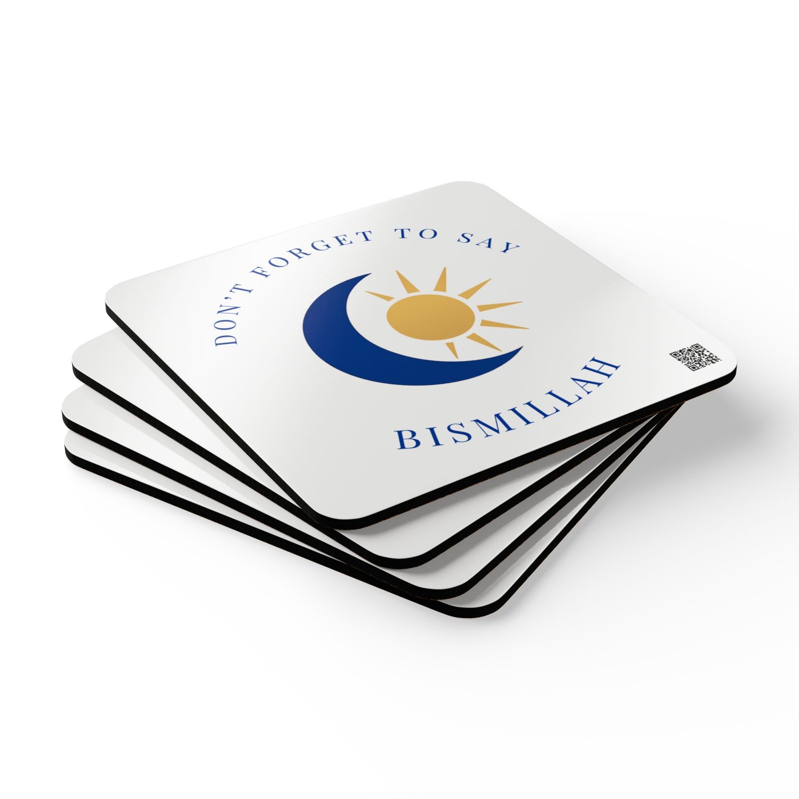 Don't forget to say Bismillah Cork Coaster Set — 4-Pack Mindful Tea & Coffee Coasters - Image 3