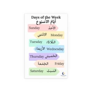 Days of the Week Poster – Bilingual English & Arabic Learning Wall Art (Indoor/Outdoor Silk Finish)